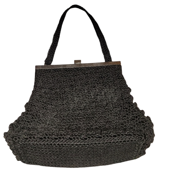 Women Vintage Small Black Top Handle Crochet Purse/Women Dress Purse/ Women Zipp - Picture 7 of 8